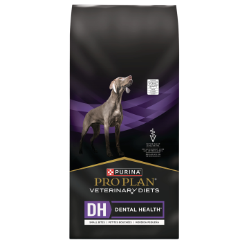 A bag of Purina Pro Plan Veterinary Diets DH Dental Health Small Bites dry dog food.