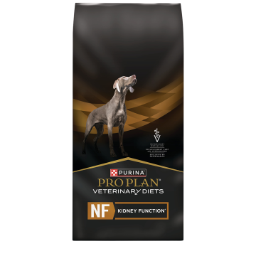 A bag of Purina Pro Plan Veterinary Diets NF Kidney Function dry dog food.
