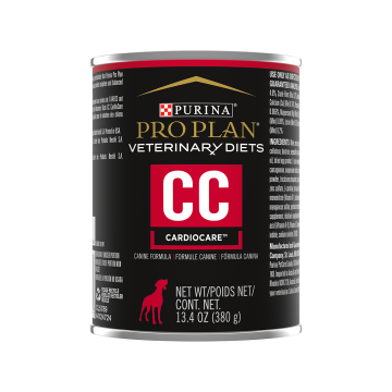 A can of Purina Pro Plan Veterinary Diets CC CardioCare wet dog food.