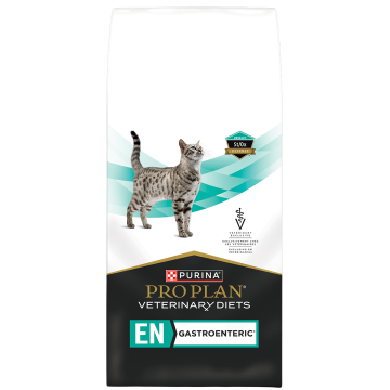 A bag of Purina Pro Plan Veterinary Diets EN Gastroenteric dry cat food.