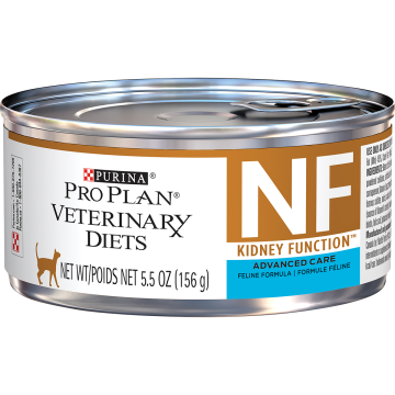 A can of Purina Pro Plan Veterinary Diets NF Kidney Function Advanced Care dry cat food.