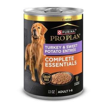 13oz can of Purina Pro Plan Complete Essentials grain free turkey and sweet potato wet dog food