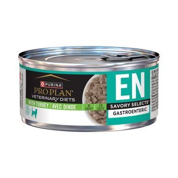 Purina Pro Plan Veterinary Diets EN Savory Selects Gastroenteric Turkey wet cat food can.