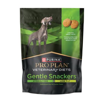 A bag of Purina Pro Plan Veterinary Diets Gentle Snackers dog treats.
