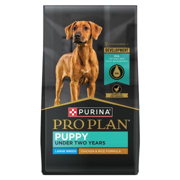 Bag of Purina Pro Plan Large Breed Puppy chicken and rice dry dog food