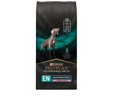 A bag of Purina Pro Plan Veterinary Diets EN Gastroenteric Fiber Balance dry dog food.