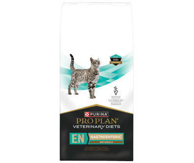 A bag of Purina Pro Plan Veterinary Diets EN Gastroenteric Naturals dry cat food.