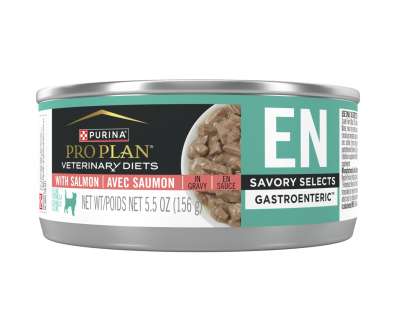 A can of Purina Pro Plan Veterinary Diets EN Savory Selects Gastroenteric salmon wet cat food.