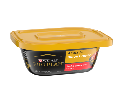 Purina Pro Plan Veterinary Diets Bright Mind Adult 7+ Beef & Brown Rice Formula wet senior dog food.