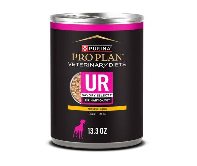 13.3 oz can of Purina Pro Plan Veterinary Diets UR urinary support chicken wet dog food in gravy.
