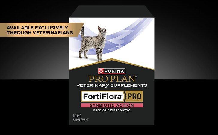 Purina Pro Plan Veterinary Supplements FortiFlora PRO Synbiotic Action is available exclusively through veterinarians.