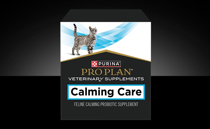A box of Purina Pro Plan Veterinary Supplements Calming Care probiotic supplement for cats.